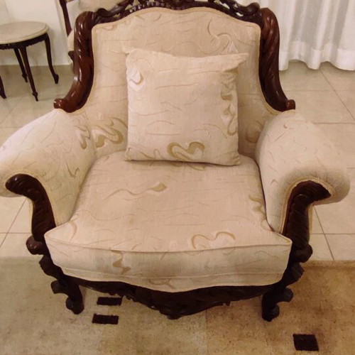 Classic walnut solid wood living room set like new with marble tables