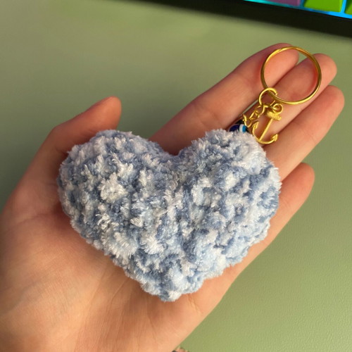 Handmade Heart Keychain in White and Blue with Anchor Charm