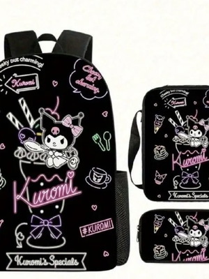 Kuromi Sanrio backpack set used with lunch bag and pencil case