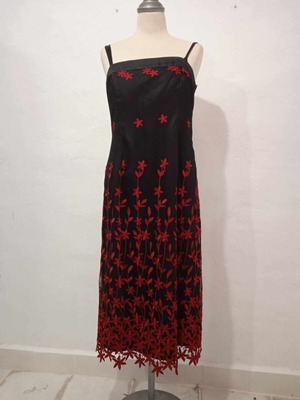 Vintage strapless dress with printed tulle, size 14, like new