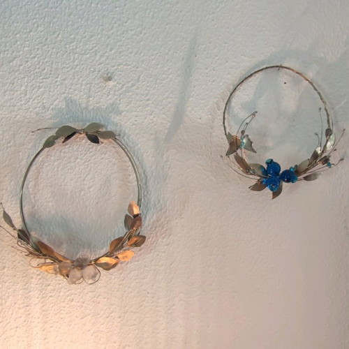 Set of handmade metal wreaths used
