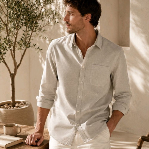 Alex & Co Premium Slim Fit Shirt Soft Sand Ivory like new, size L