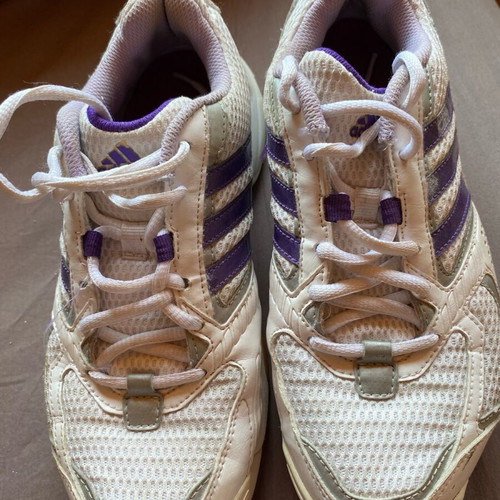 Adidas women's athletic shoes used, white and purple, size 38
