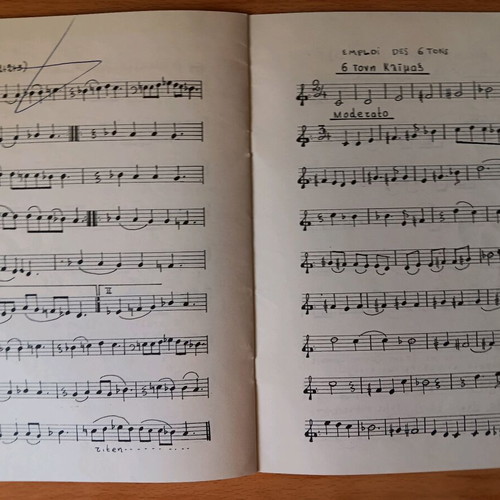Solfege book used by Vasilis Dellios with melodic exercises