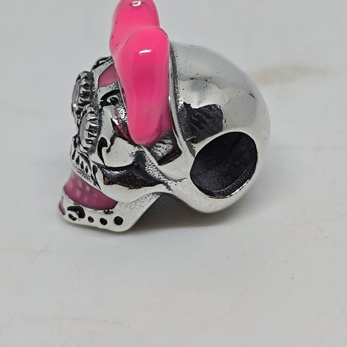 Sugar Skull Charm with Pink Hat and Crystals Silver 925 like new