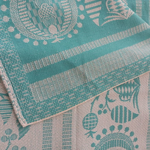 Woven bedspread 1.35 x 1.95m, turquoise floral design