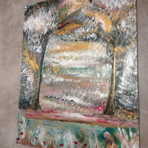 Painting Spring Landscape with Girl new 70x90