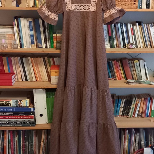 maxi shirt dress short sleeve Striped Maxi Tee Dress in Khaki Large