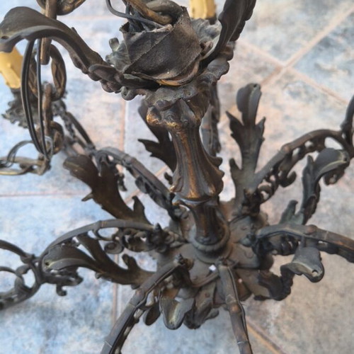 Vintage brass chandeliers with acanthus leaf decorations, set of 2