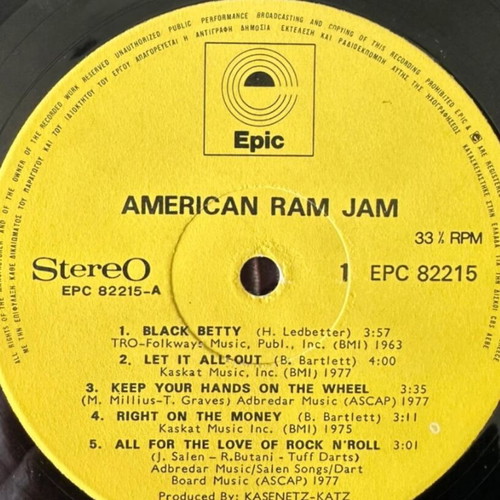 Ram Jam Vinyl LP Album Used, Original Press, Metal