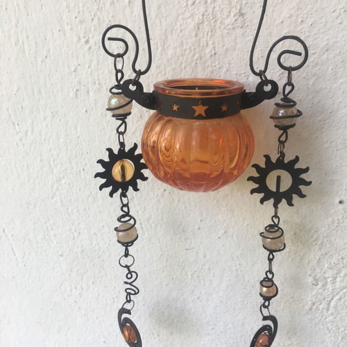 Hanging glass lanterns with chain, total length 90 cm
