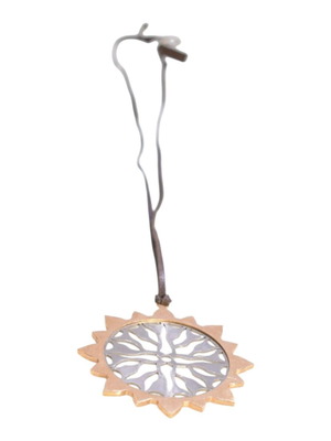 Rebecca Italy Sun Pendant necklace used, gold and silver leather cord