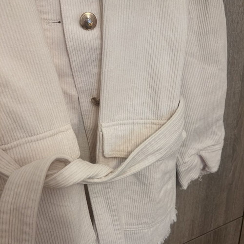 Zara Corduroy Jacket with Detachable Belt, Like New, Ecru