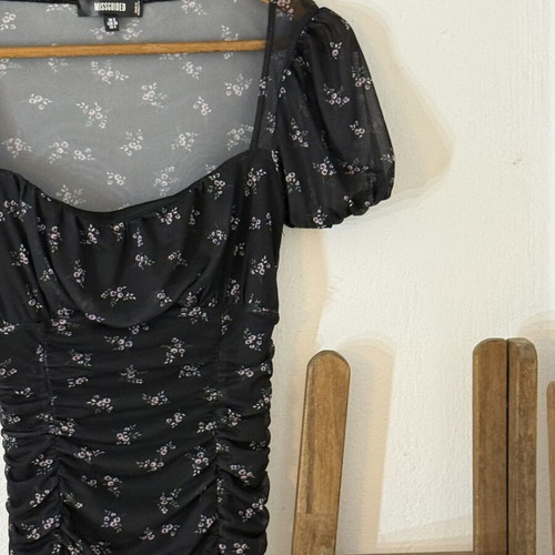Missguided floral cottage mini dress XS/S like new, black and pink