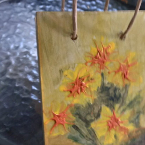 Wooden handmade bag new with painting by K.Kartsonaki