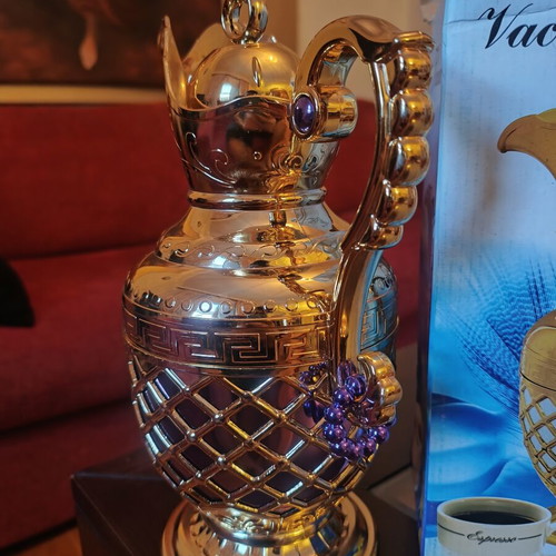 Coffee or Tea Thermos Jug new, gold with purple details