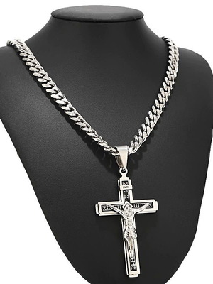 Cross Necklace Jesus Christ Crucifix Silver
