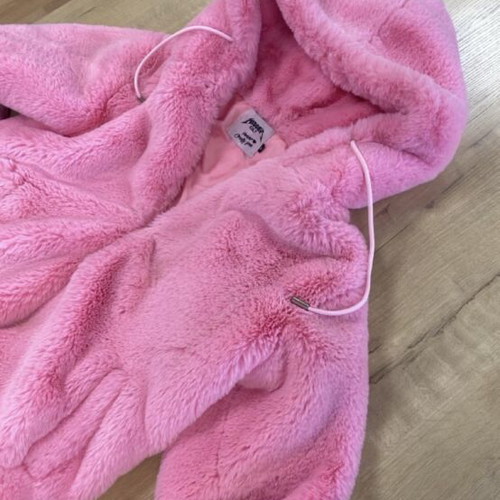 Hidden Cult pink faux fur zip-up hoodie jacket, size M