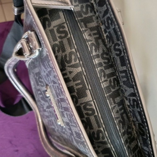 Sisley handbag with strap, black and silver, like new