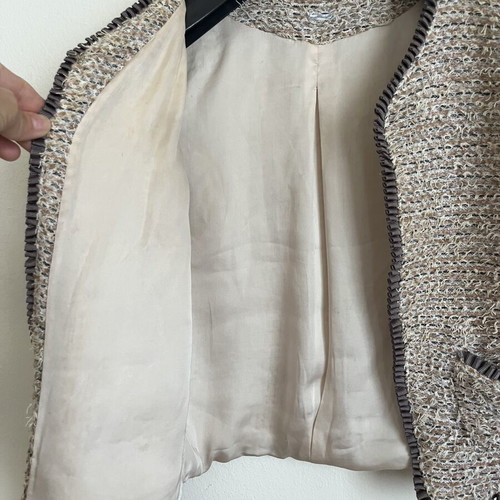 Elegant short jacket in embossed tweed fabric, size XXS, like new