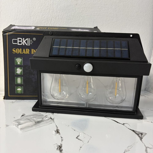 Solar Outdoor Wall Lamp BK-888-3 with 3 LED Bulbs and Motion Sensor