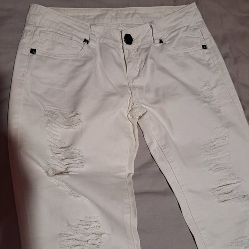 White slim denim pants like new with rips and straight fit