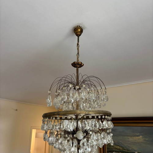 Chandelier crystal antique 60 years used with five bulbs and two lights