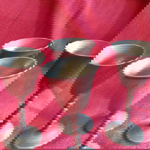 Μεταλλικά ποτήρια αλπακά σκαλιστά μεταχειρισμένα, πακέτο 4, δεκαετίας '80