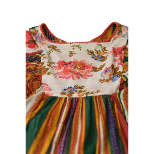 Antica Sartoria tunic blouse top with embroidery, cold shoulders and pom poms, multicolor, very good condition