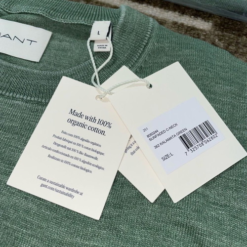Gant L Green sweatshirt new, organic cotton, crew neck