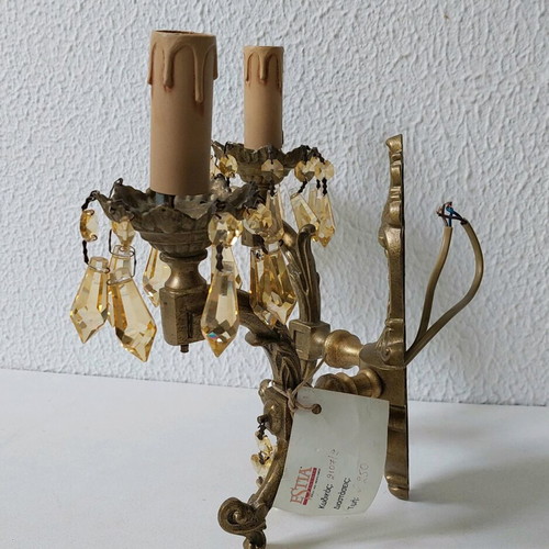 Solid brass antique double wall light new with crystals