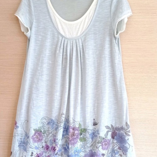 Short dress used large with floral print and lace