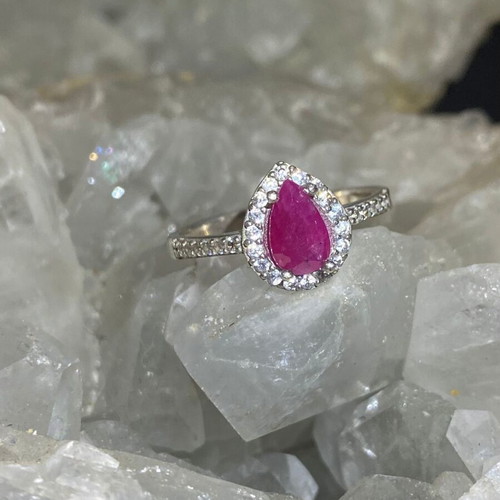 Silver ring with natural ruby and moissanite, new