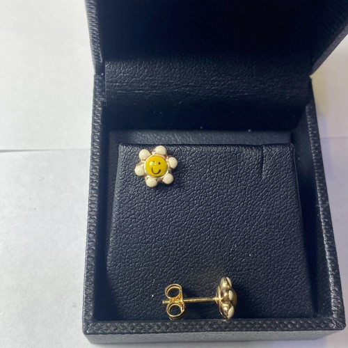 Gold children's flower earrings 14 karat handmade new