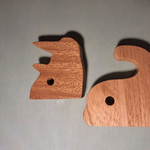 Wooden animal-shaped wall hooks new, elephant and rhinoceros
