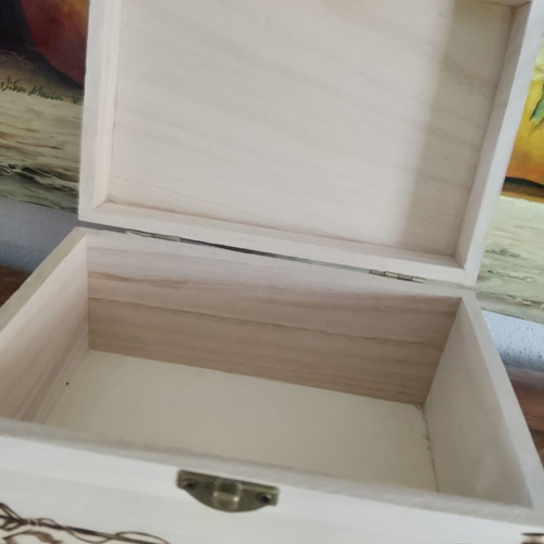 Wooden box with pyrography and painting, new