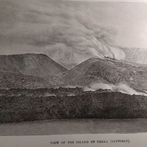 1890 Santorini Volcano Eruption Used Woodcut 25x18cm