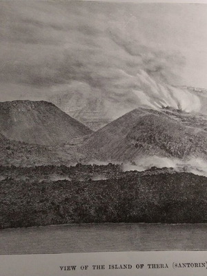 1890 Σαντορίνη έκρηξη του ηφαιστείου -Νεα καμένη 25x18cm ξυλογραφία