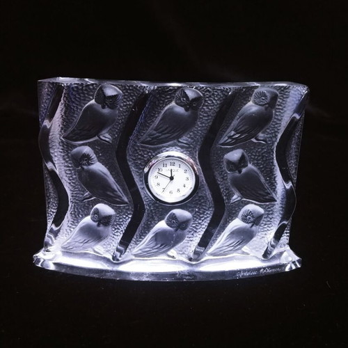 Lalique Hulotte table clock like new, French 1995