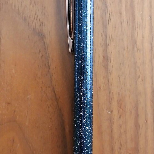 Metal pen with replacement gift new, black with glitter