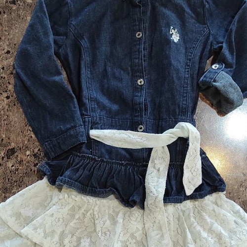 U.S. Polo Assn. Dress for 6 Years Like New, Denim Top with Lace Skirt