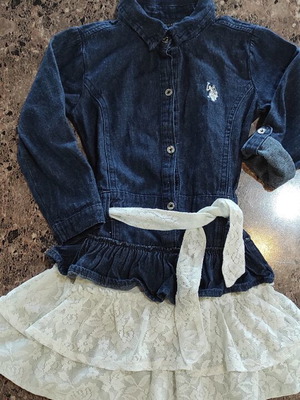U.S. Polo Assn. Dress for 6 Years Like New, Denim Top with Lace Skirt