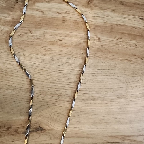 Stainless steel bar-link chain like new, gold and silver