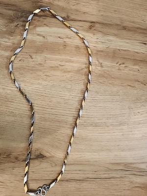 Stainless steel bar-link chain like new, gold and silver