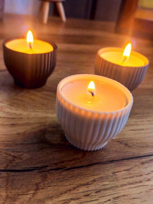 Modern Scandinavian tealight holders set of 3, ribbed design