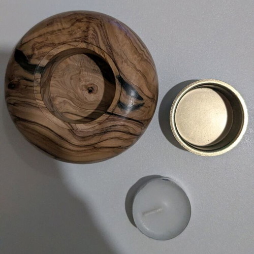 Wooden candle holder for tealight like new with metal container