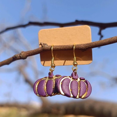 Handmade pumpkin earrings new, purple and gold