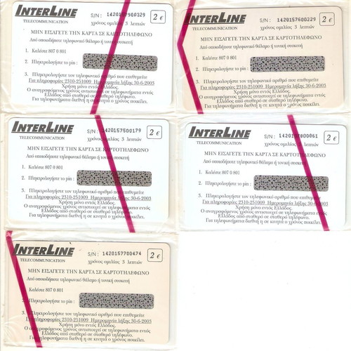 Interline phone cards with movie titles, pack of 5, new