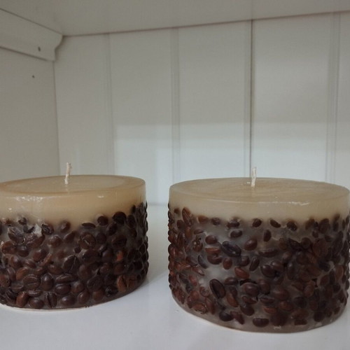 Handmade decorative candles with coffee beans like new, set of 2