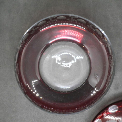 Bohemian antique prewar ruby Egermann fondant dish used